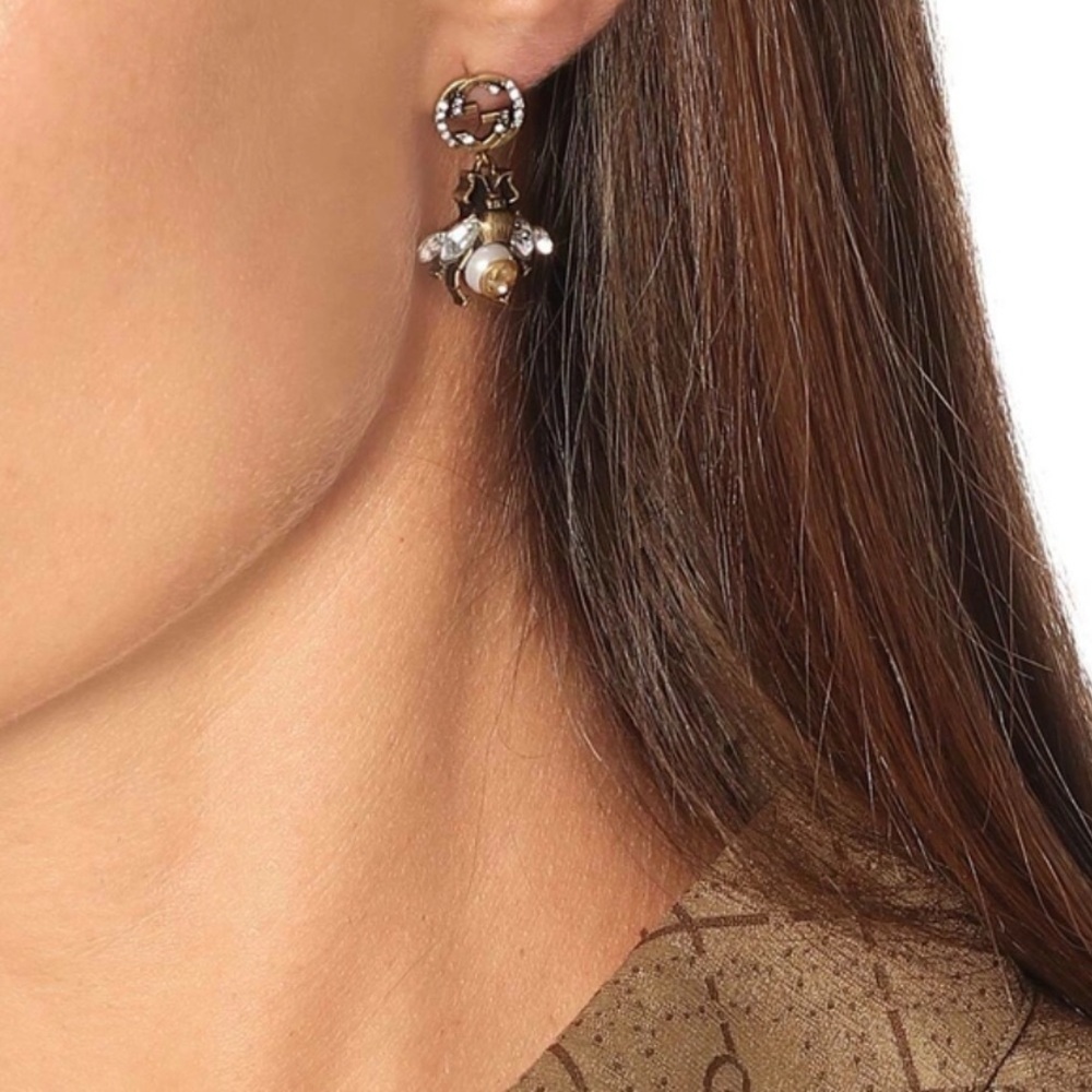 NWT AUTH Gucci Gold and Rhinestone Bee Earrings - Picture 10 of 10